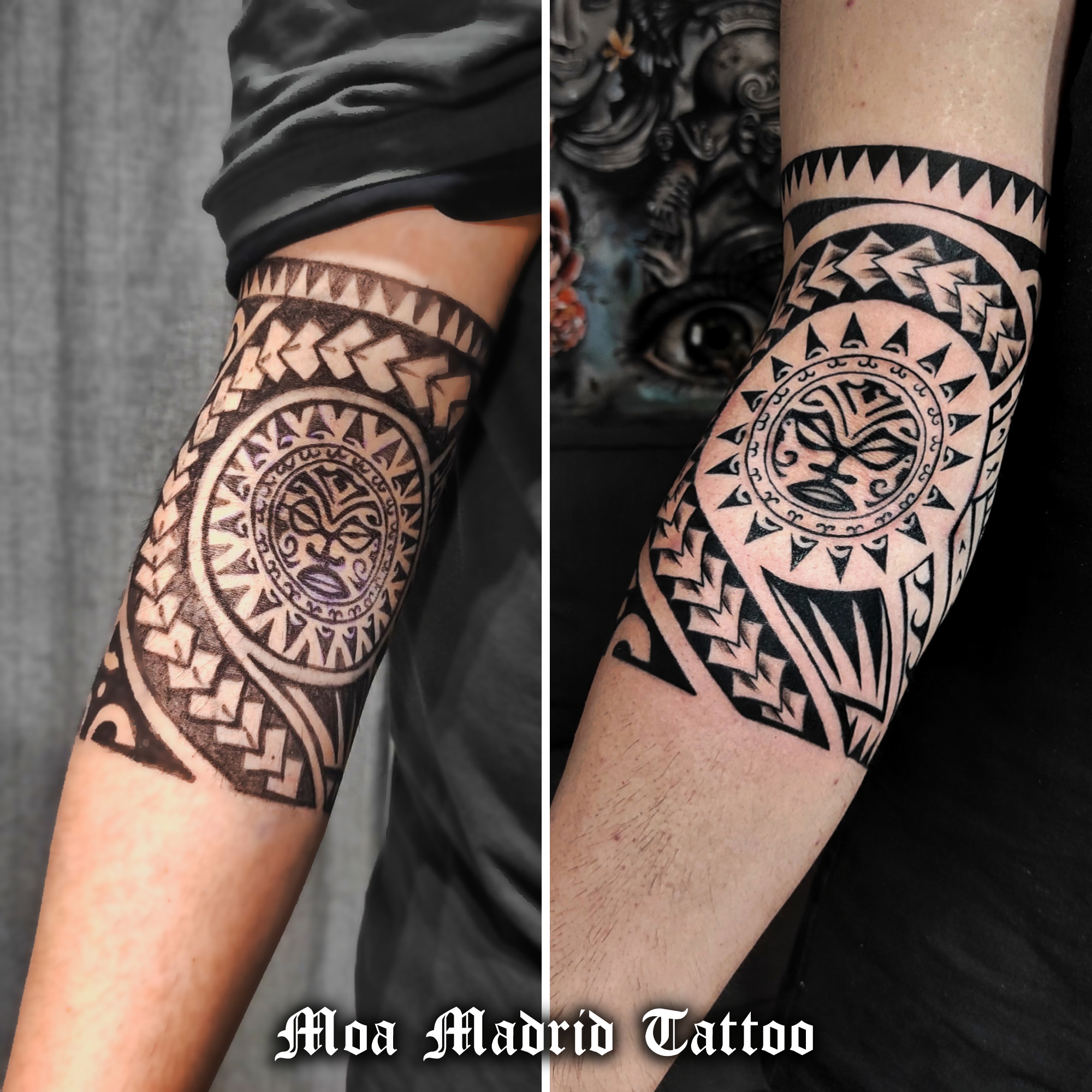 A la izquierda el diseño <br>y a la derecha el tatuaje terminado